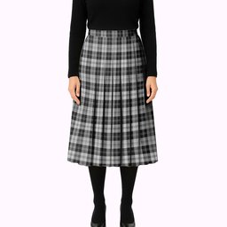 ScotsTee Shop Scottish Erskine Black and White Tartan Pleated Midi Skirt