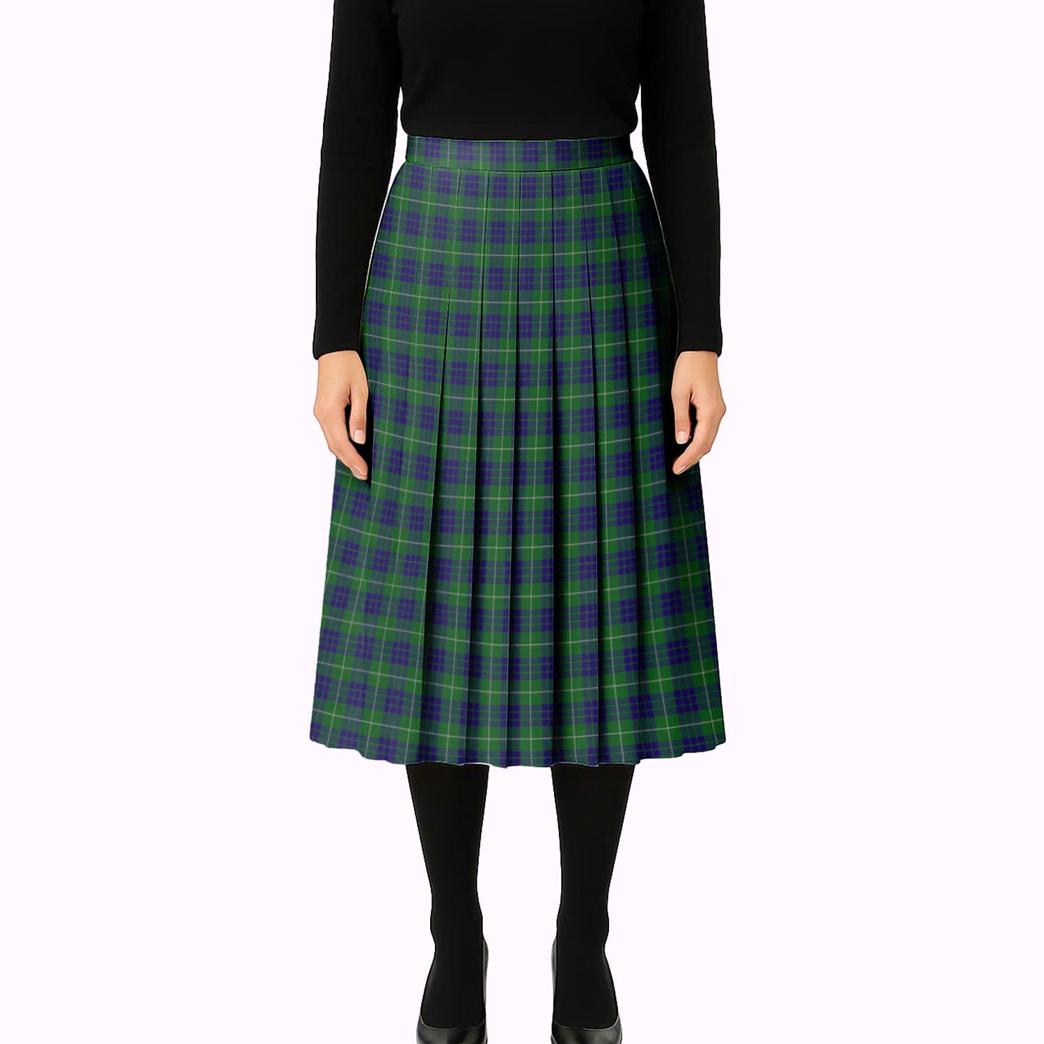 ScotsTee Shop Scottish Hamilton Green Hunting Tartan Pleated Midi Skirt