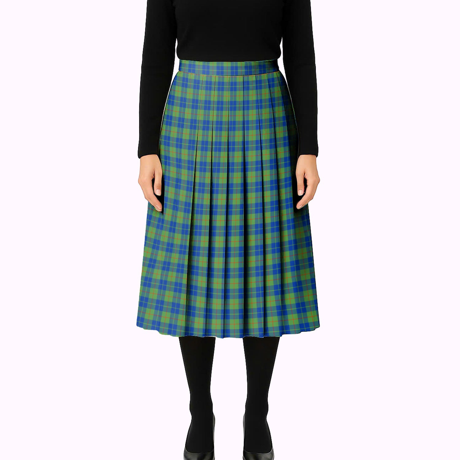 ScotsTee Shop Scottish Barclay Hunting Ancient Tartan Pleated Midi Skirt