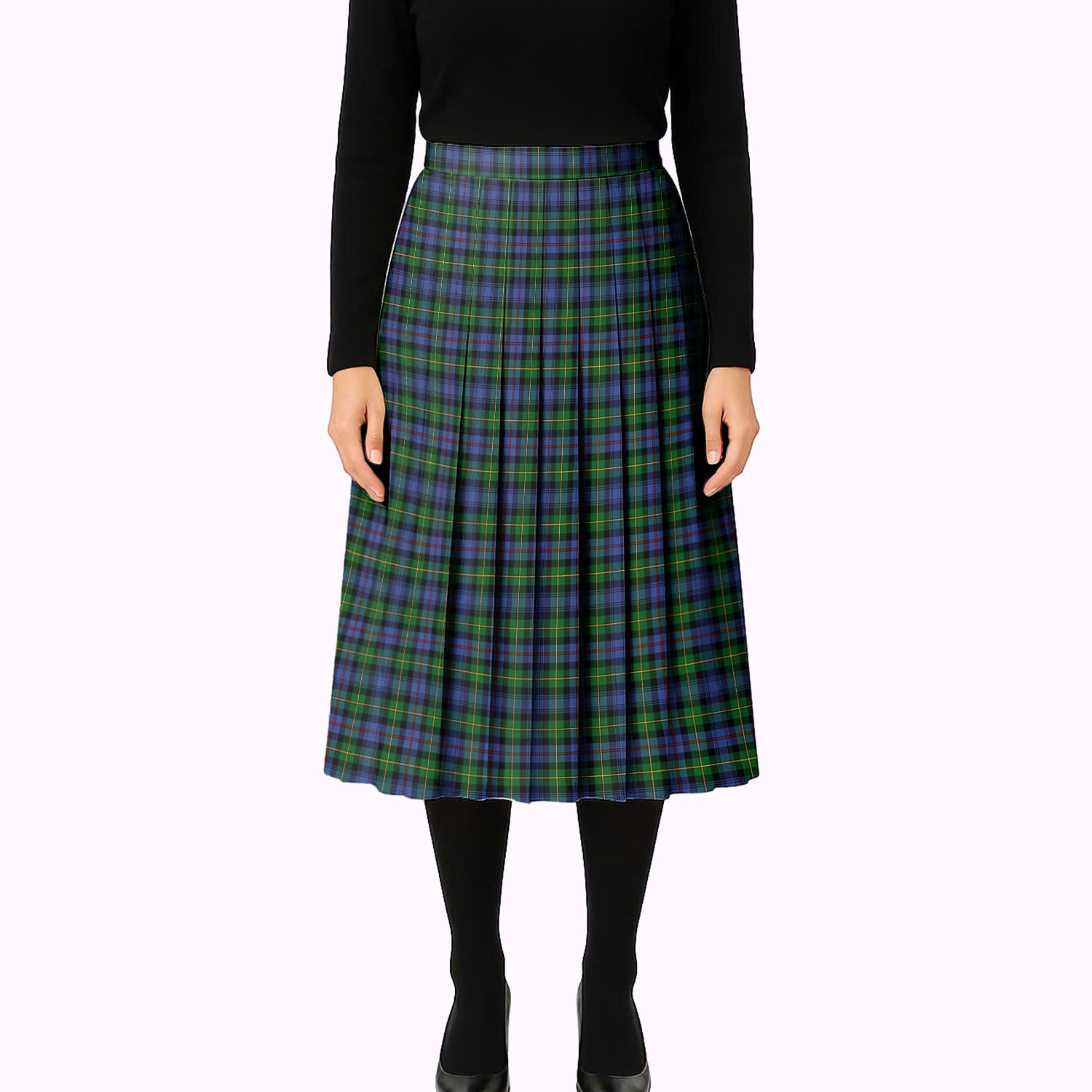 ScotsTee Shop Scottish Baillie Hunting Tartan Pleated Midi Skirt