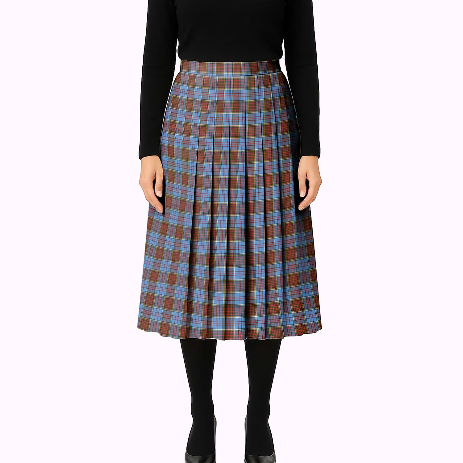 ScotsTee Shop Scottish Anderson Modern Tartan Pleated Midi Skirt
