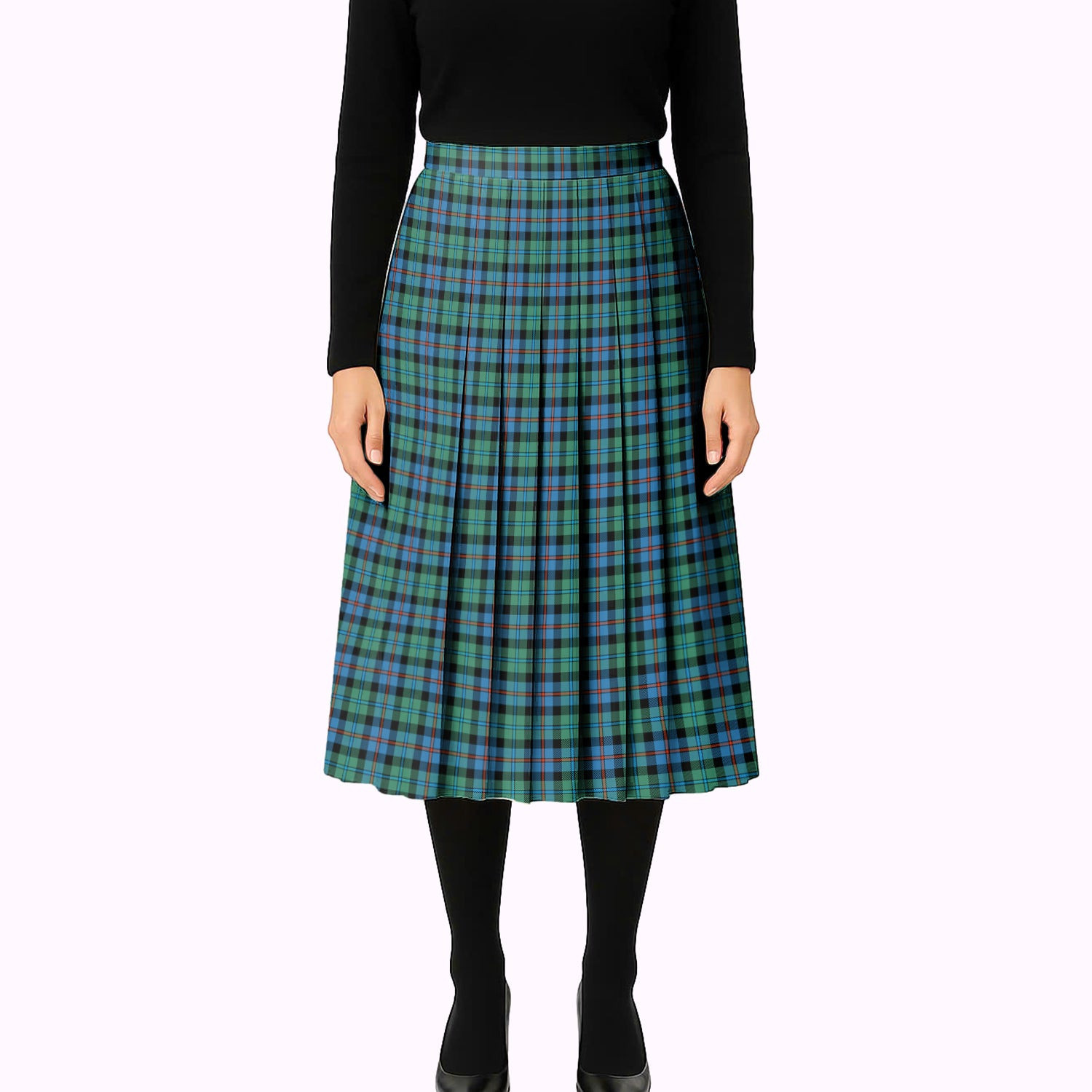 ScotsTee Shop Scottish Campbel of Cawdor Ancient Tartan Pleated Midi Skirt