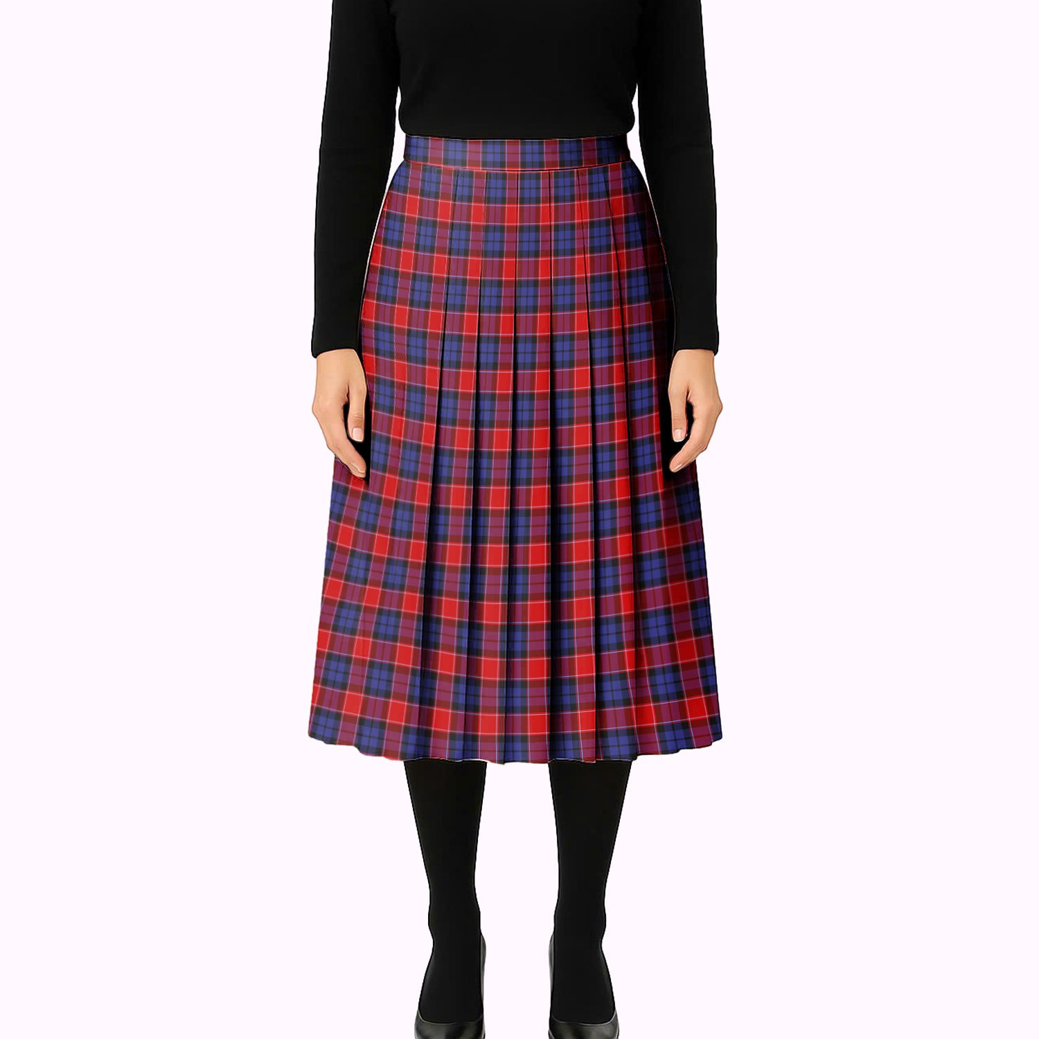 ScotsTee Shop Scottish Graham of Menteith Red Tartan Pleated Midi Skirt