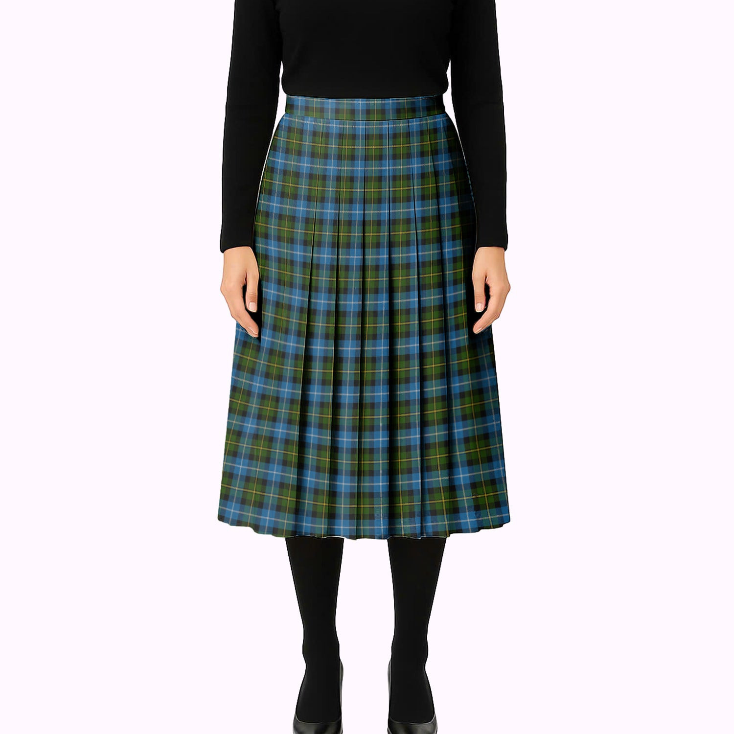 ScotsTee Shop Scottish MacNeil of Barra Tartan Pleated Midi Skirt