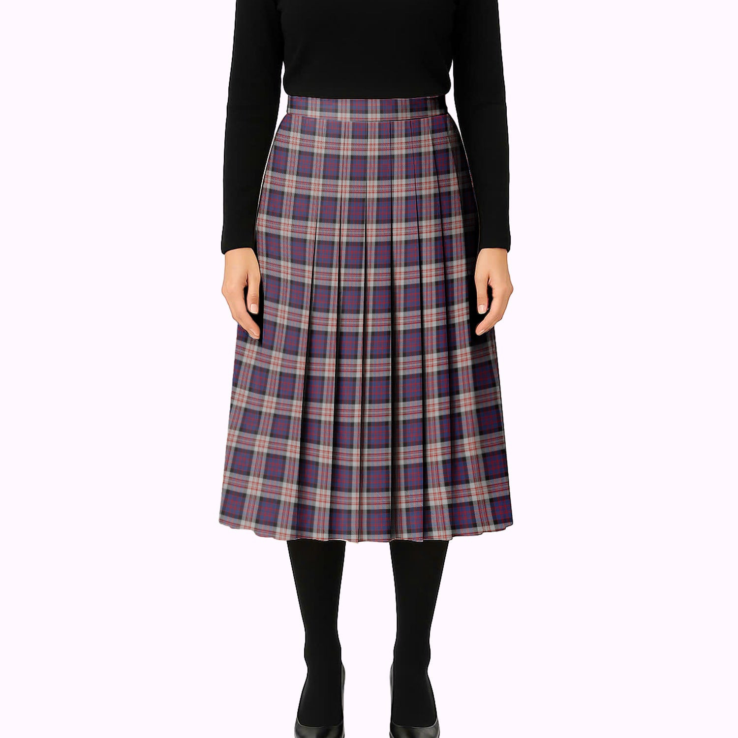 ScotsTee Shop Scottish MacDonald Pattern of Plaids Tartan Pleated Midi Skirt