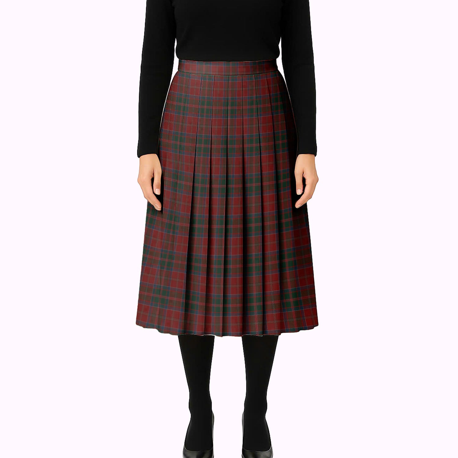 ScotsTee Shop Scottish MacDonald of Glencoe Tartan Pleated Midi Skirt