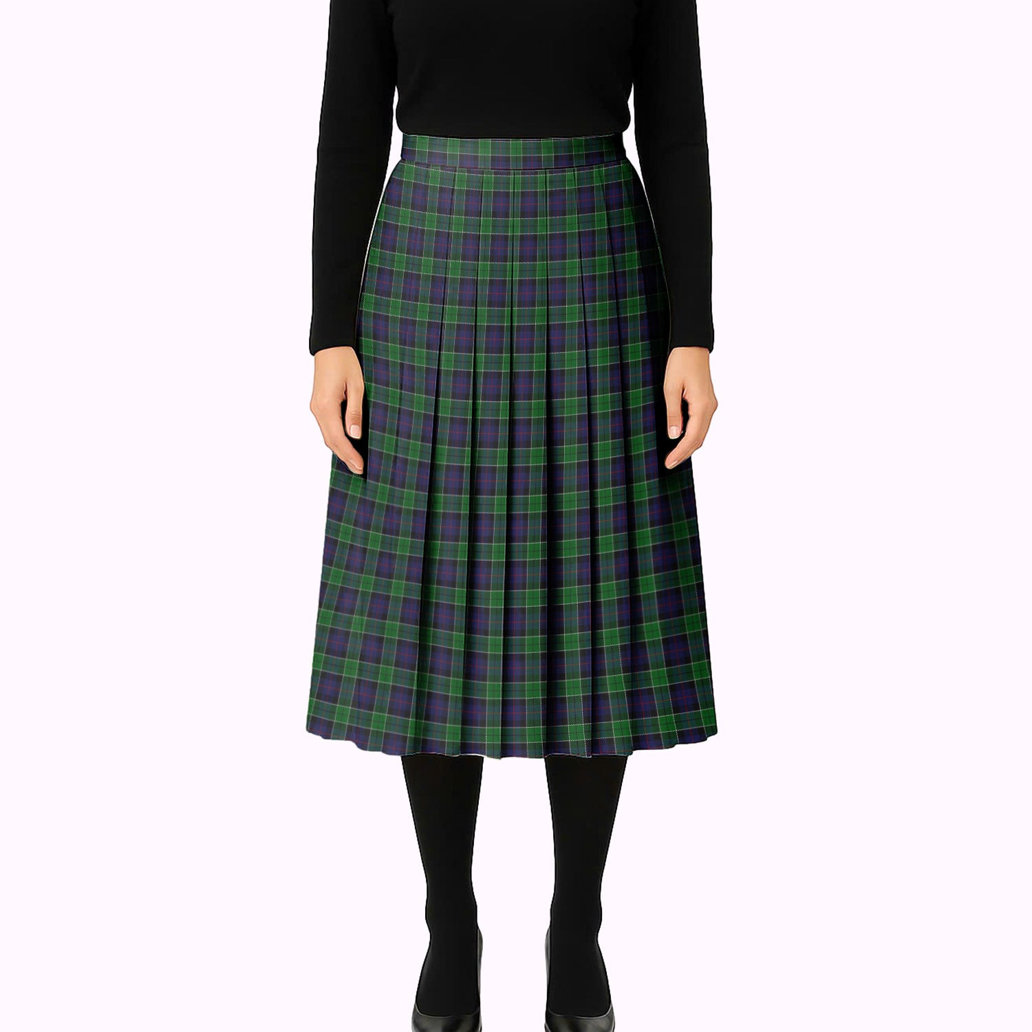 ScotsTee Shop Scottish Leslie Hunting Tartan Pleated Midi Skirt