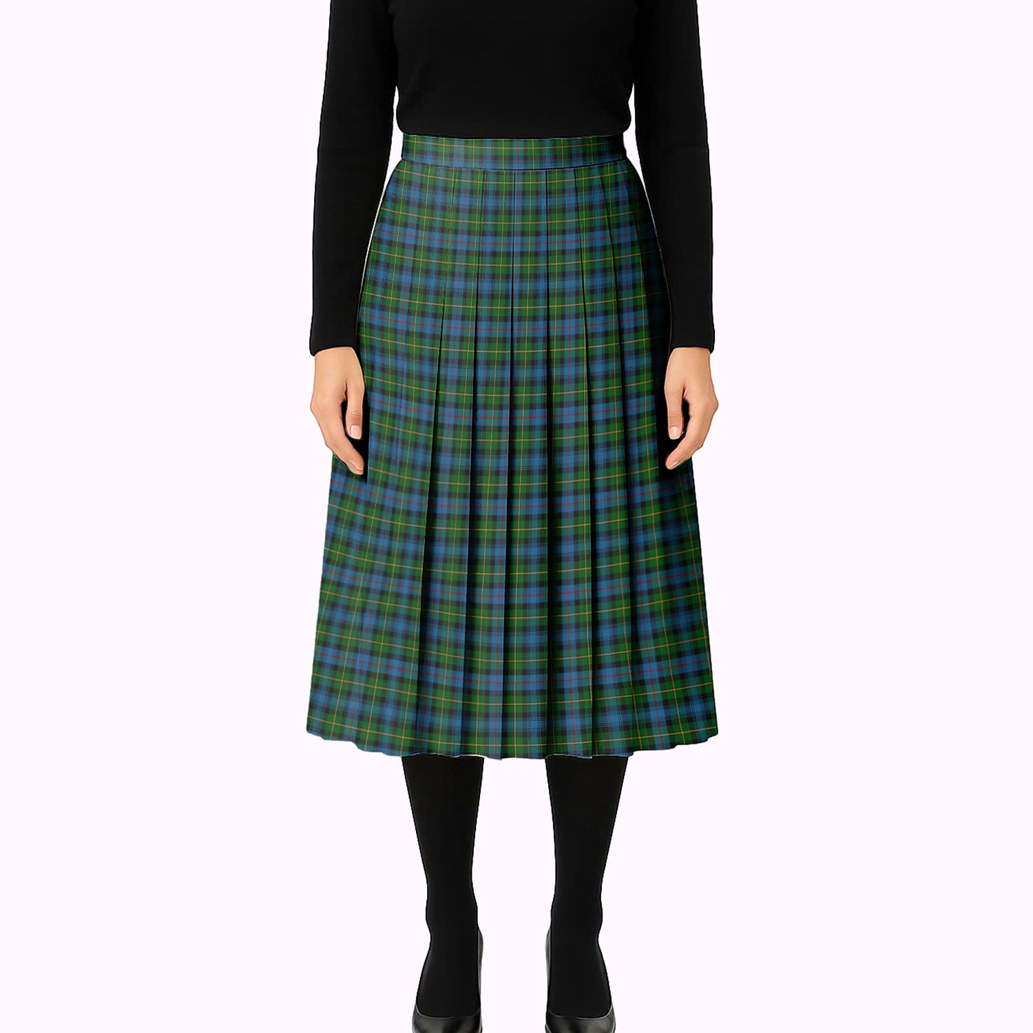 ScotsTee Shop Scottish MacLeod of Skye Tartan Pleated Midi Skirt