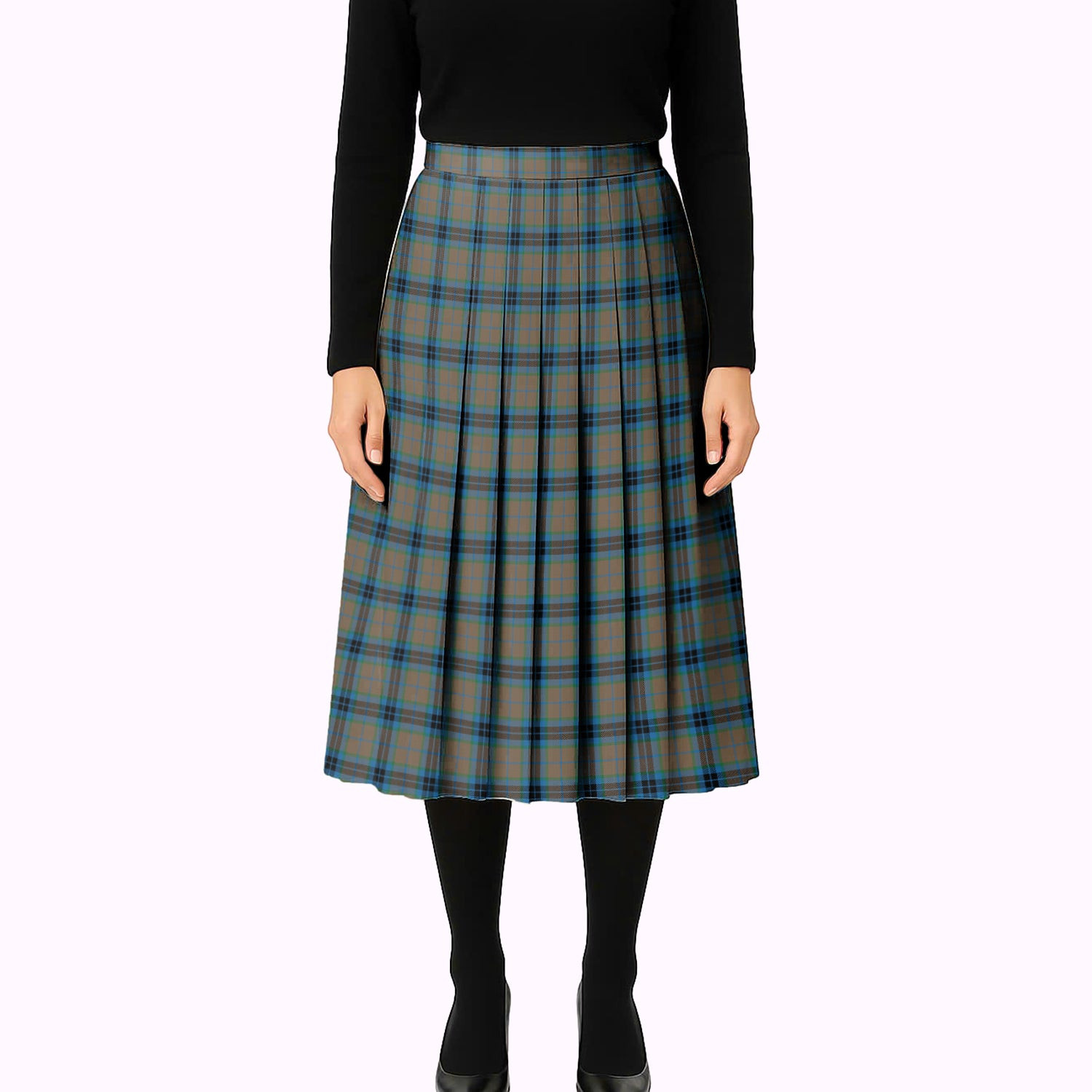 ScotsTee Shop Scottish Thompson Hunting Ancient Tartan Pleated Midi Skirt
