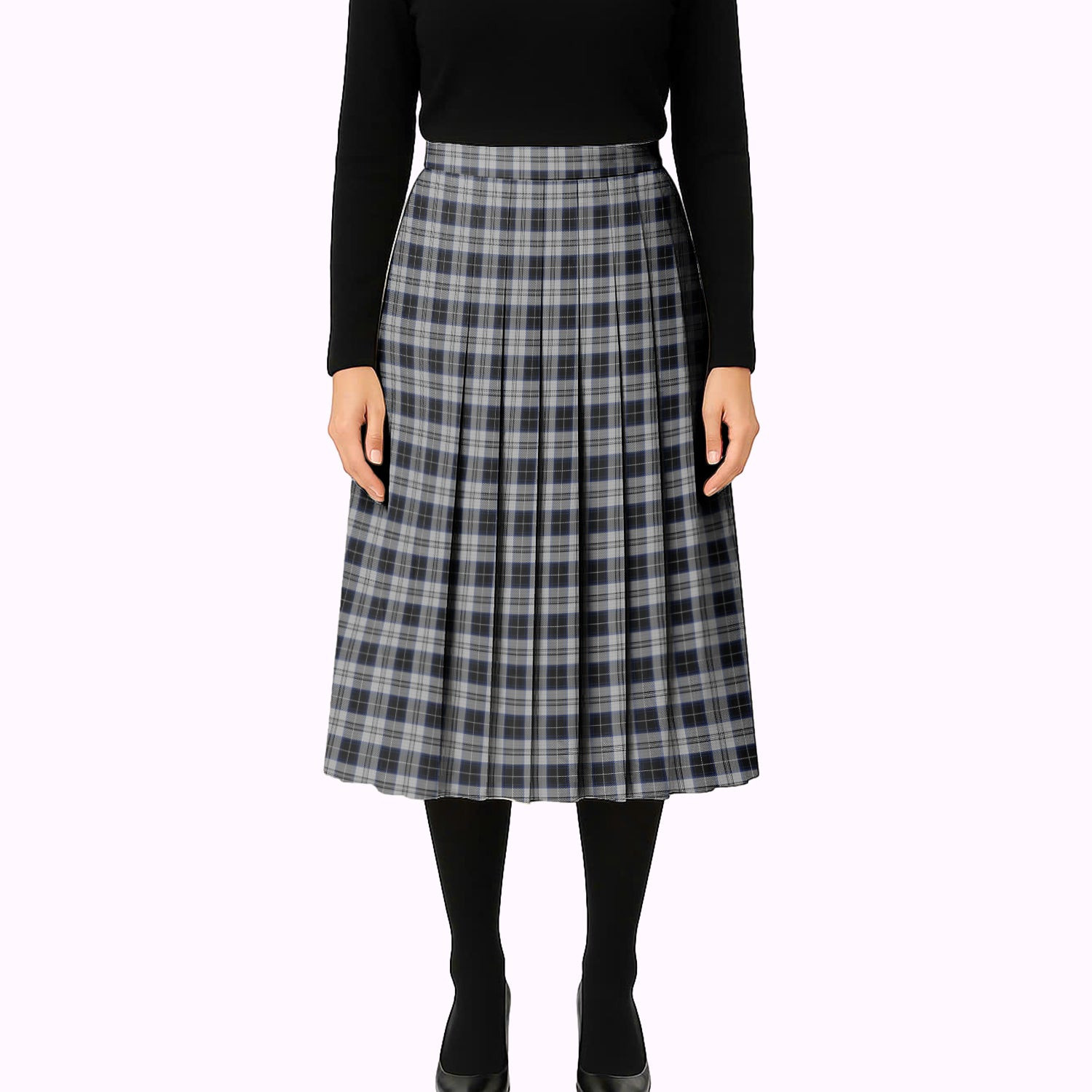 ScotsTee Shop Scottish Menzies Black Dress Tartan Pleated Midi Skirt