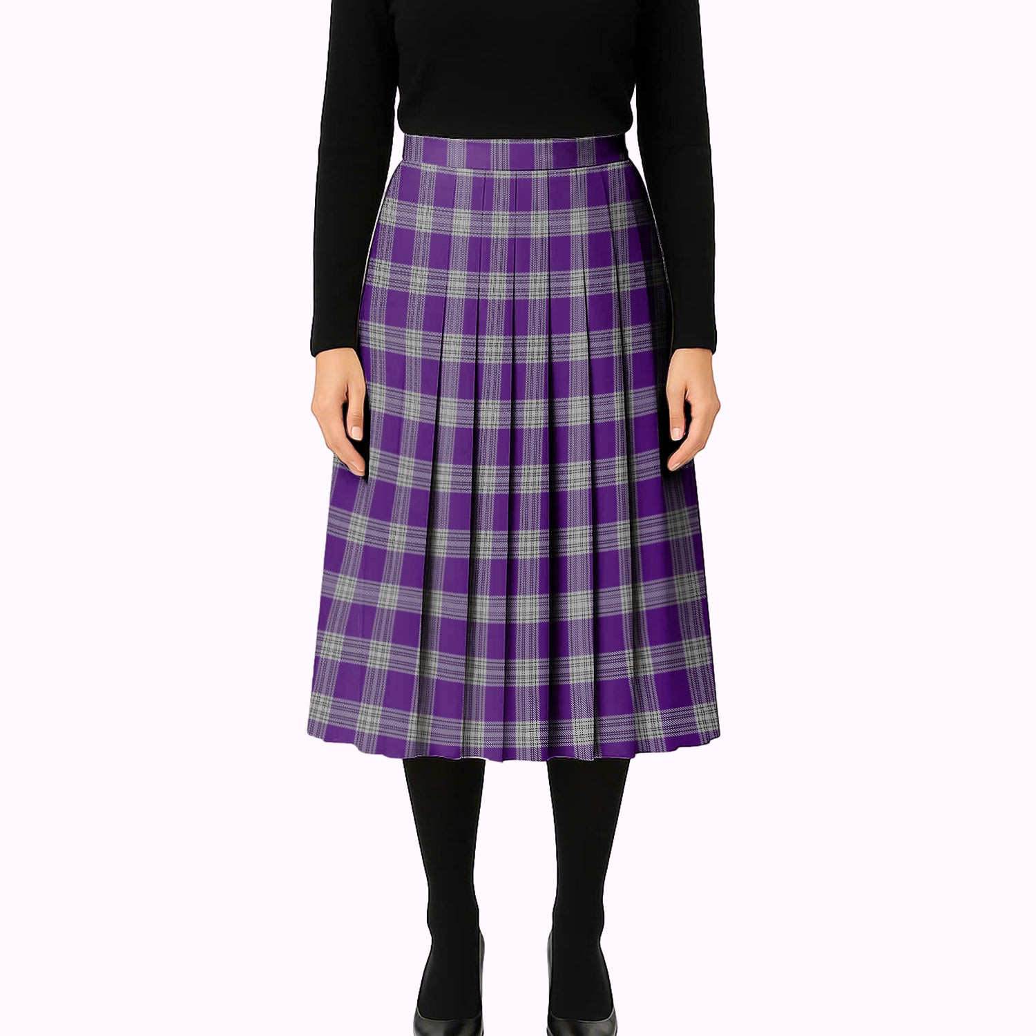 ScotsTee Shop Scottish Menzies Mauve and White Tartan Pleated Midi Skirt