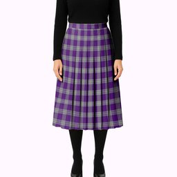 ScotsTee Shop Scottish Menzies Mauve and White Tartan Pleated Midi Skirt