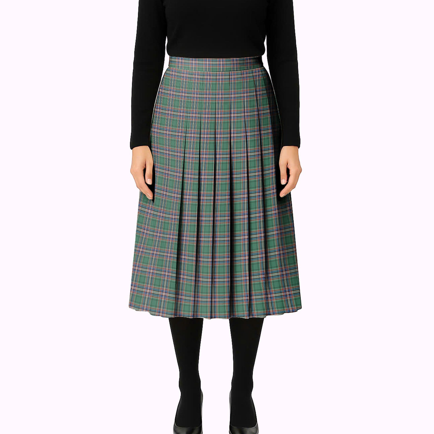 ScotsTee Shop Scottish McFarland Hunting Ancient Tartan Pleated Midi Skirt
