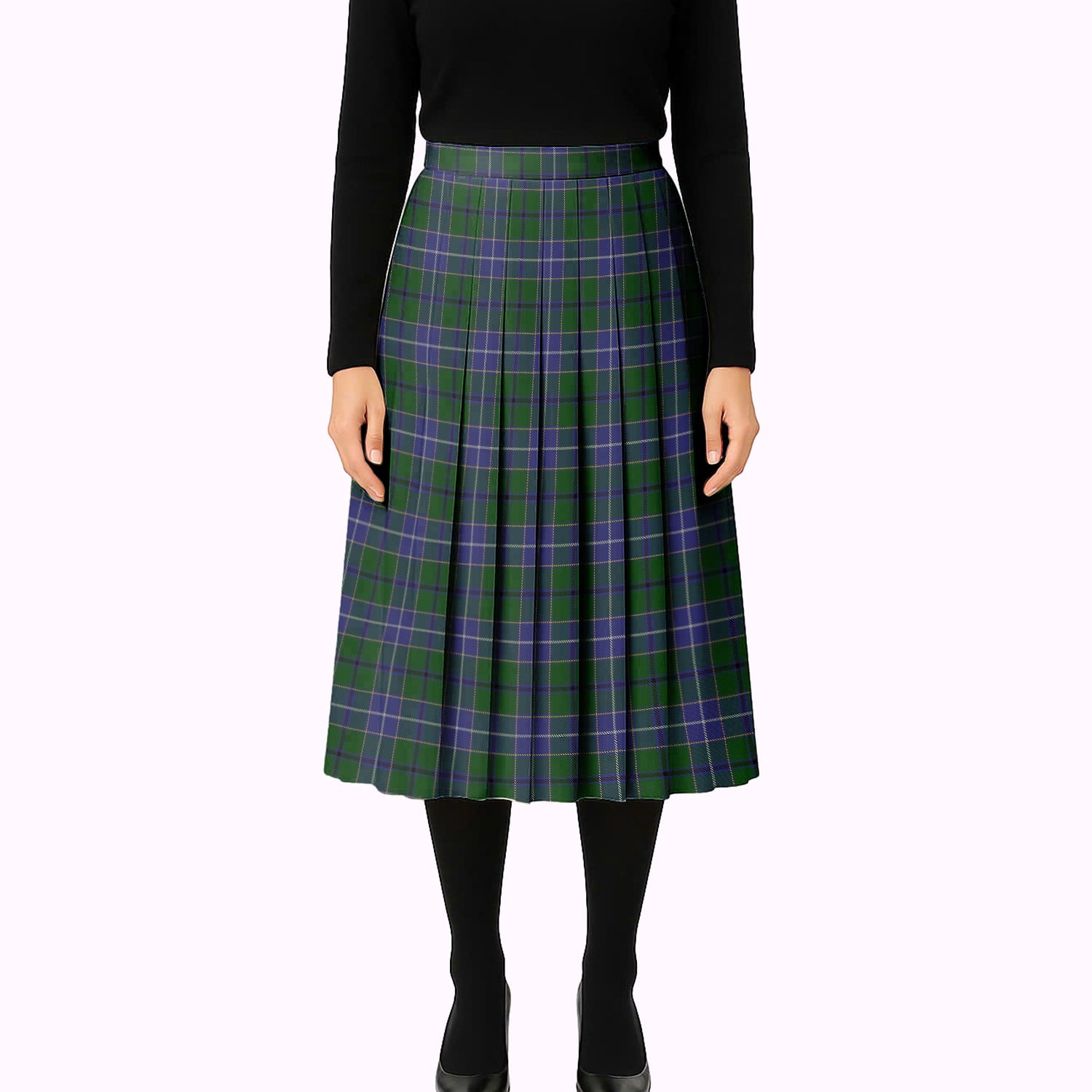 ScotsTee Shop Scottish Wishart Hunting Tartan Pleated Midi Skirt
