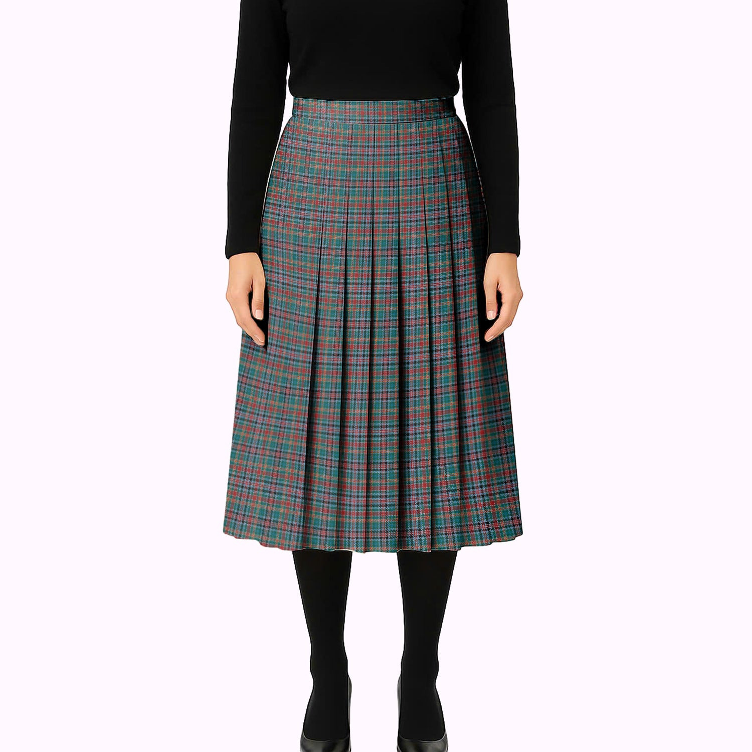 ScotsTee Shop Scottish Russell Old Modern Tartan Pleated Midi Skirt