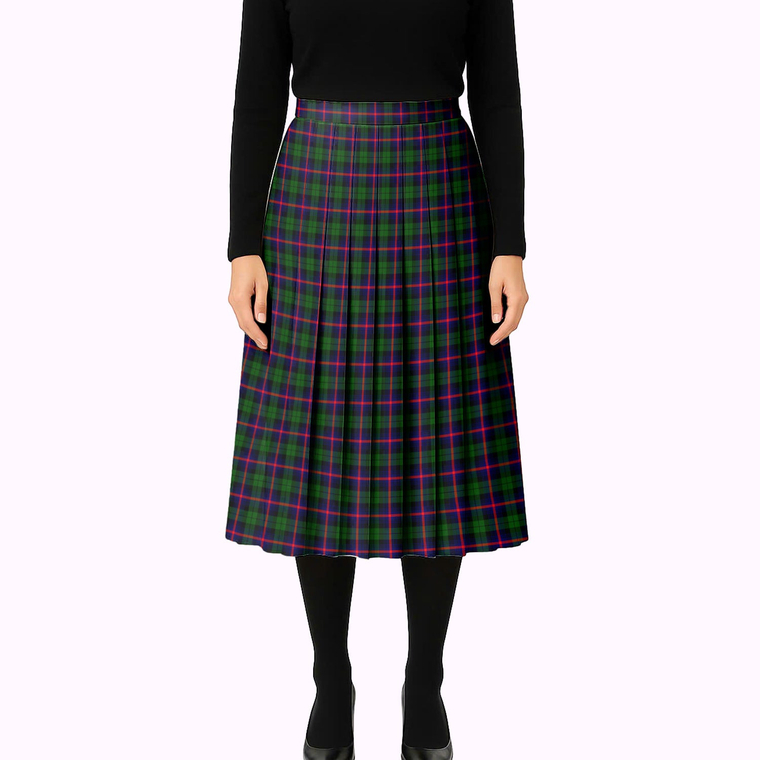 ScotsTee Shop Scottish Urquhart Modern Tartan Pleated Midi Skirt