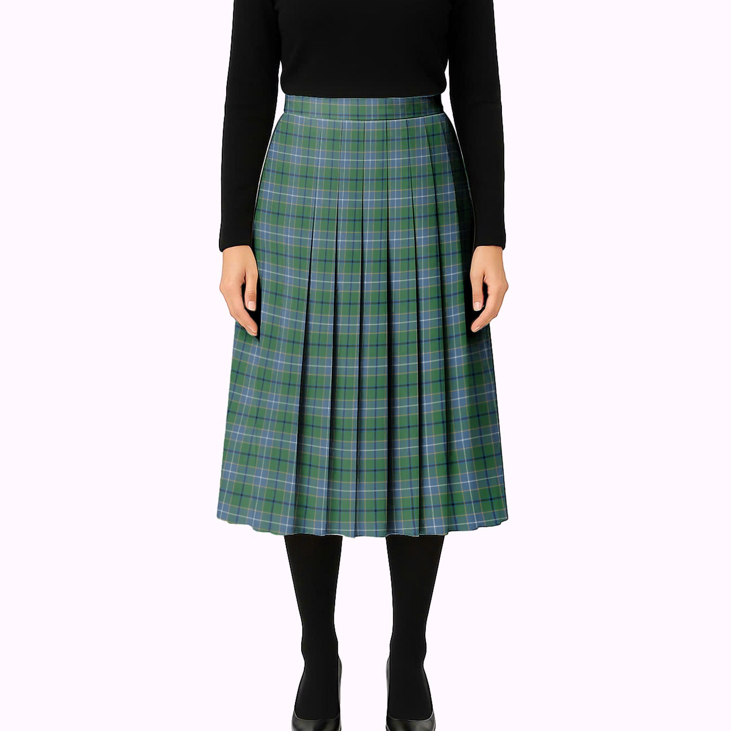 ScotsTee Shop Scottish Wishart Hunting Ancient Tartan Pleated Midi Skirt