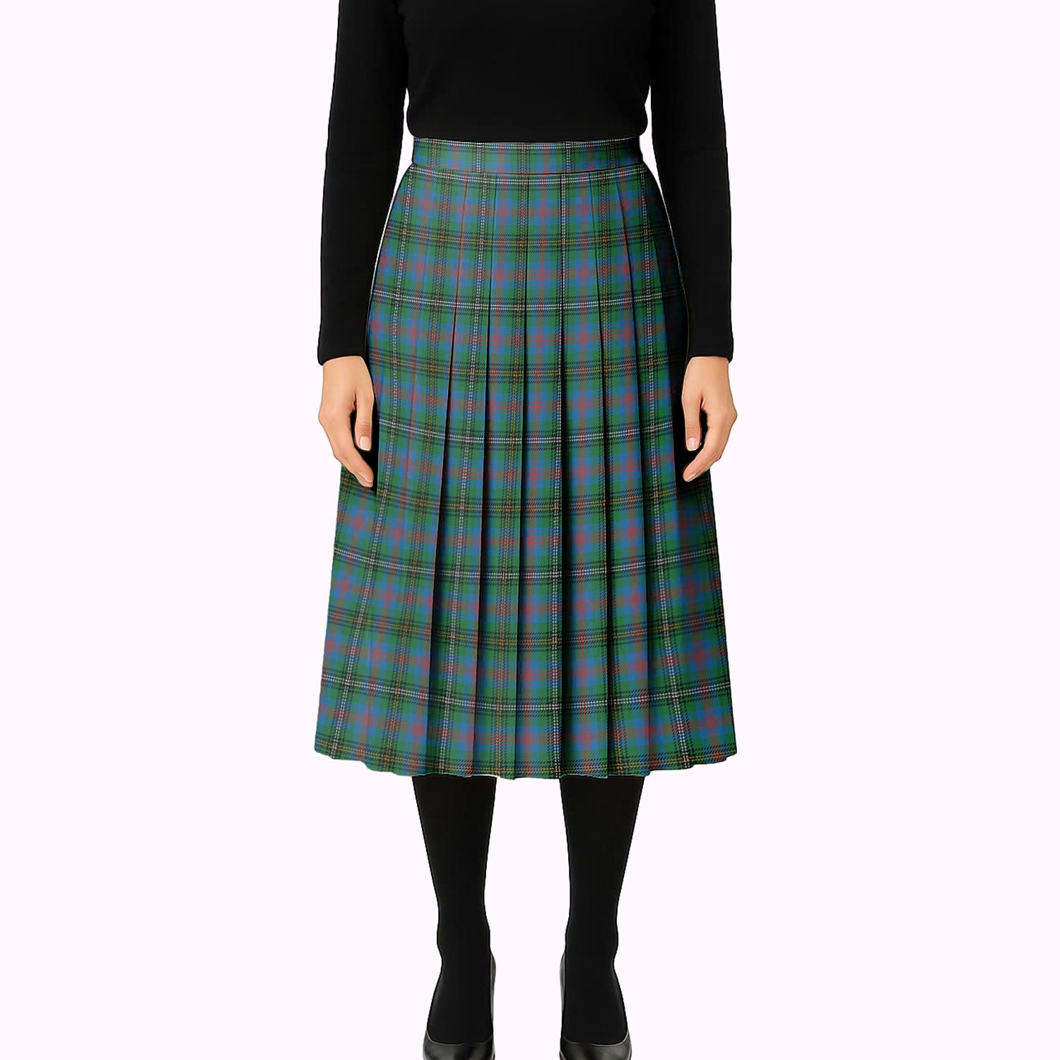 ScotsTee Shop Scottish Wood Ancient Clan Tartan Pleated Midi Skirt
