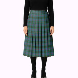 ScotsTee Shop Scottish Wood Ancient Clan Tartan Pleated Midi Skirt