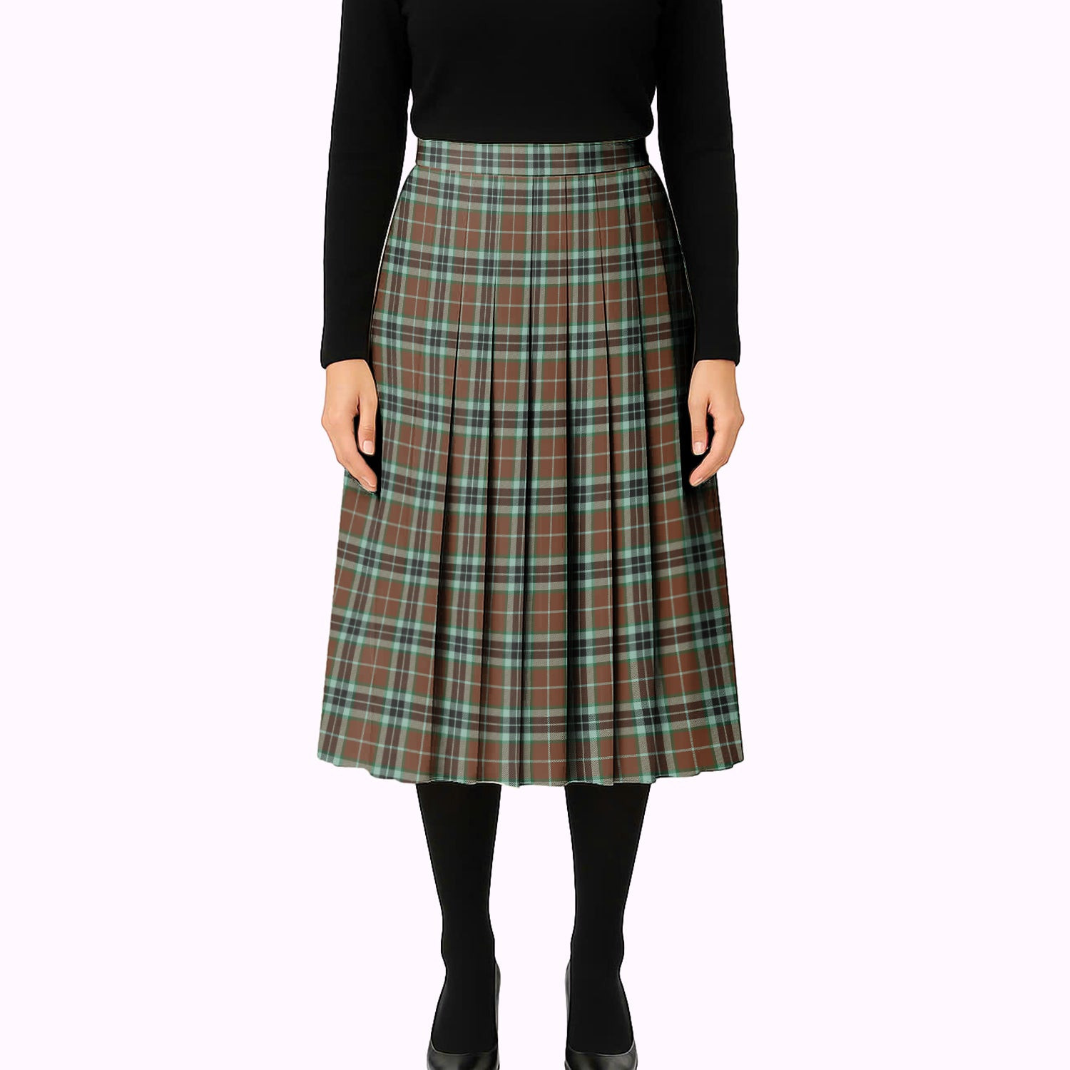 ScotsTee Shop Scottish Thomson Hunting Modern Tartan Pleated Midi Skirt