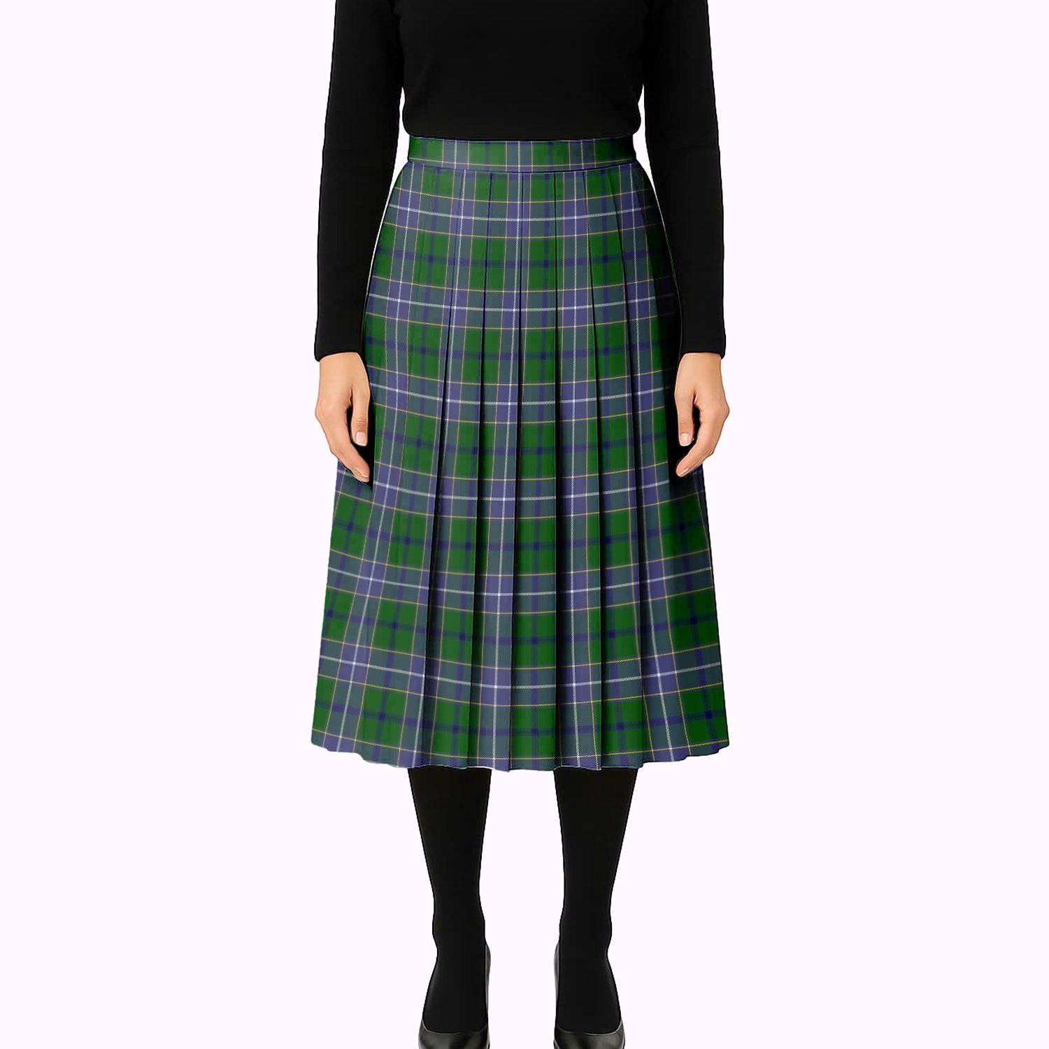 ScotsTee Shop Scottish Wishart Hunting Modern Tartan Pleated Midi Skirt