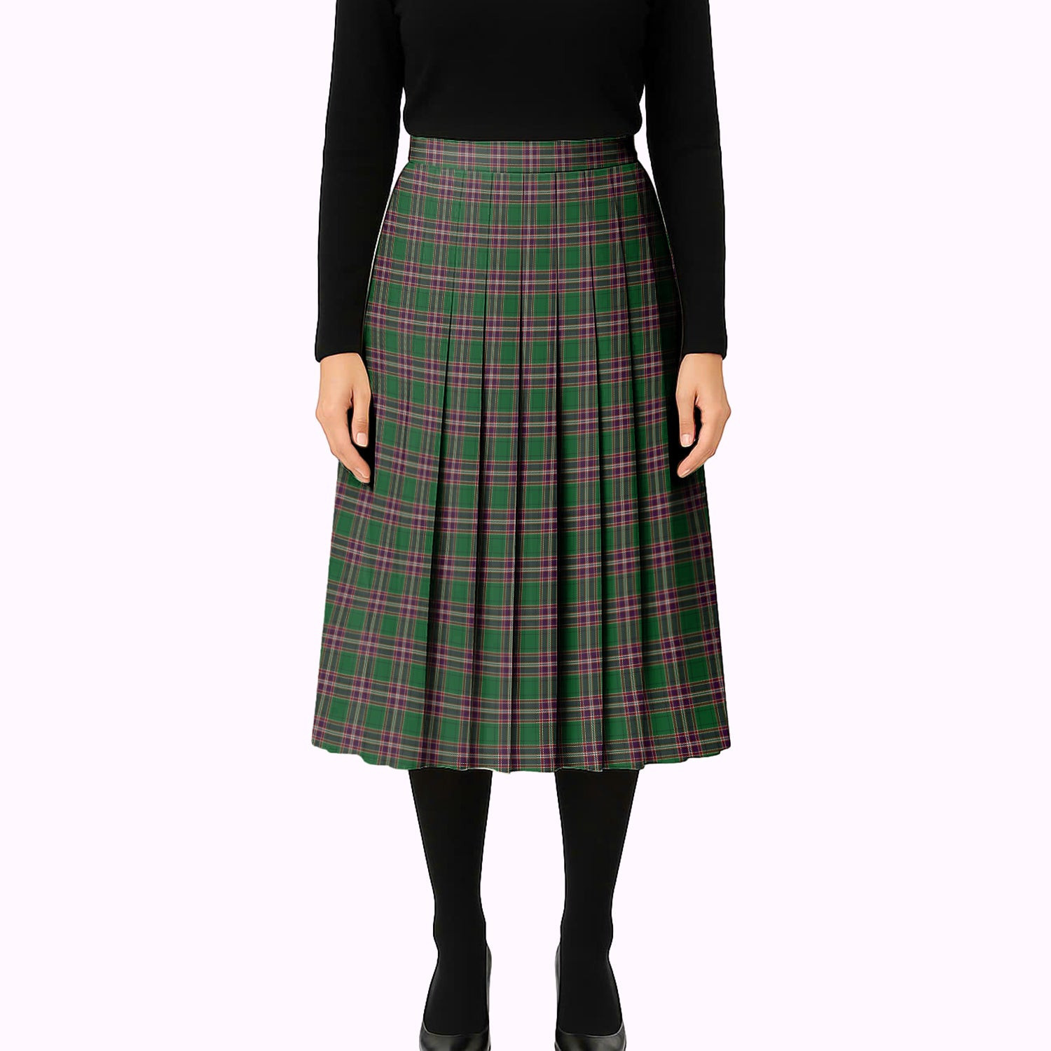 ScotsTee Shop Scottish McFarland Hunting Tartan Pleated Midi Skirt