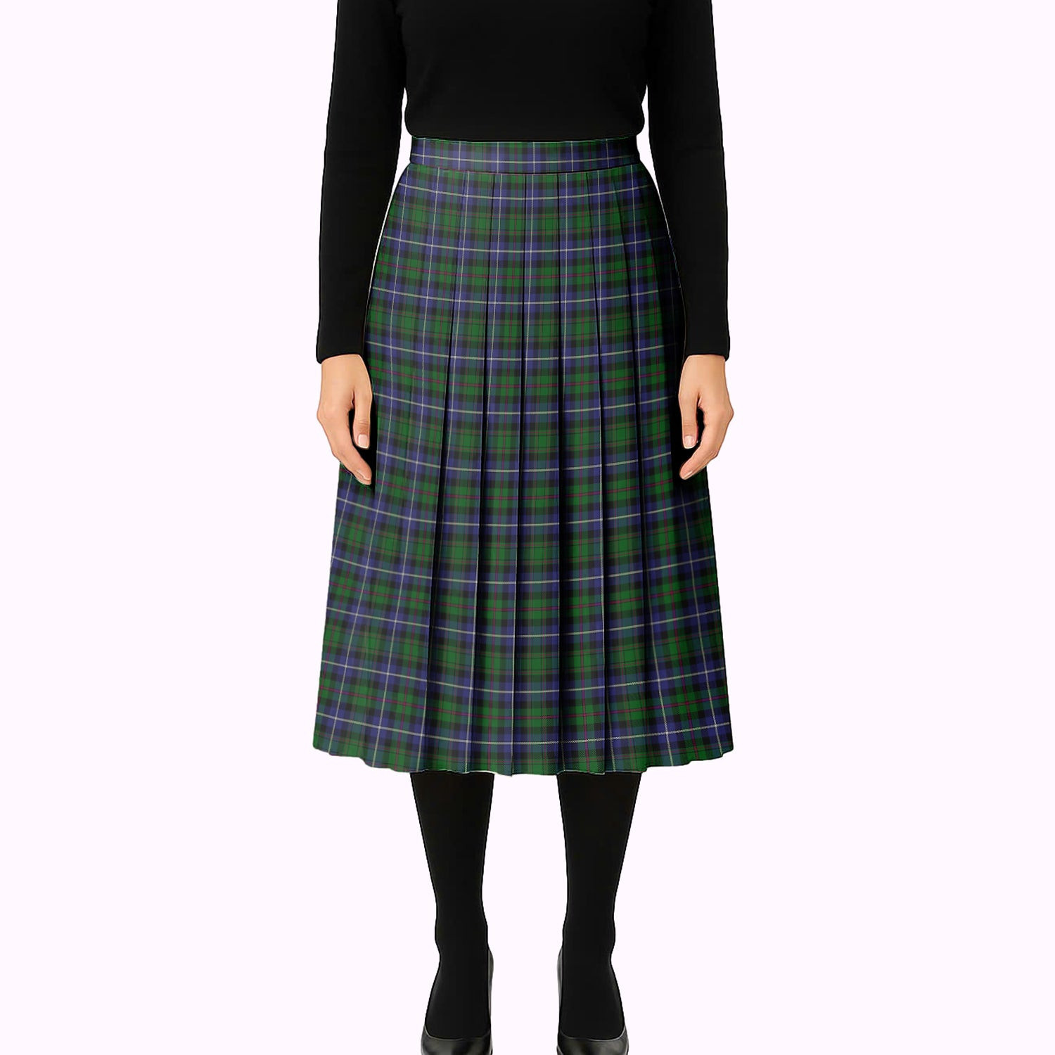ScotsTee Shop Scottish MacRae Hunting Wilsons Tartan Pleated Midi Skirt