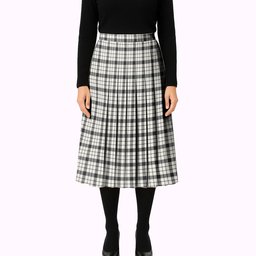 ScotsTee Shop Scottish McFarland Black White Ancient Tartan Pleated Midi Skirt