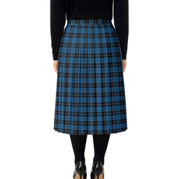 ScotsTee Shop Scottish Ramsay Blue Hunting Tartan Pleated Midi Skirt
