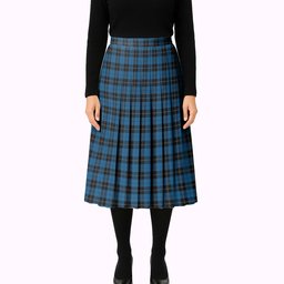 ScotsTee Shop Scottish Ramsay Blue Hunting Tartan Pleated Midi Skirt