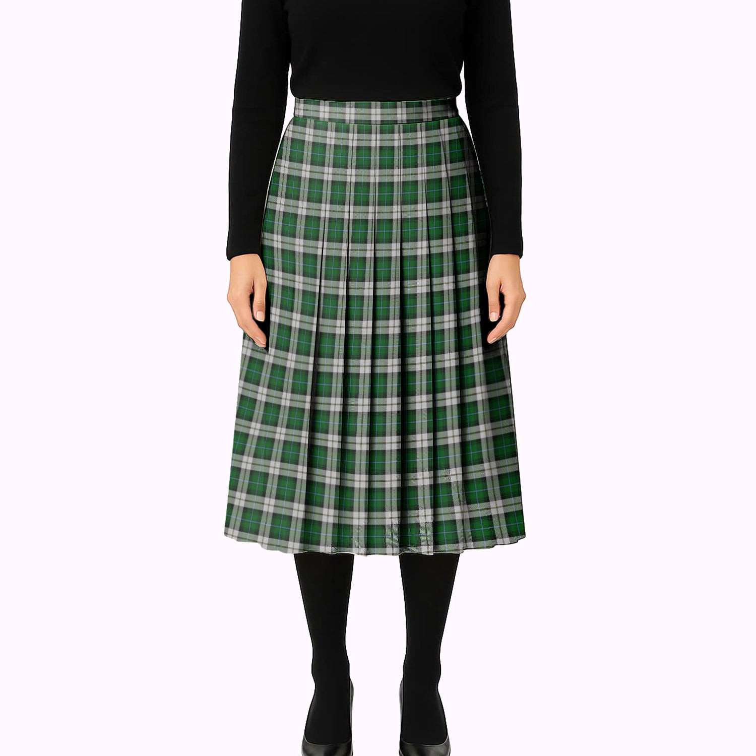 ScotsTee Shop Scottish McCandlish Arisaid Green Tartan Pleated Midi Skirt