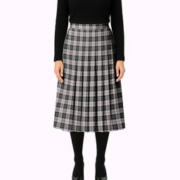 ScotsTee Shop Scottish MacPherson of Cluny Black and White Tartan Pleated Midi Skirt