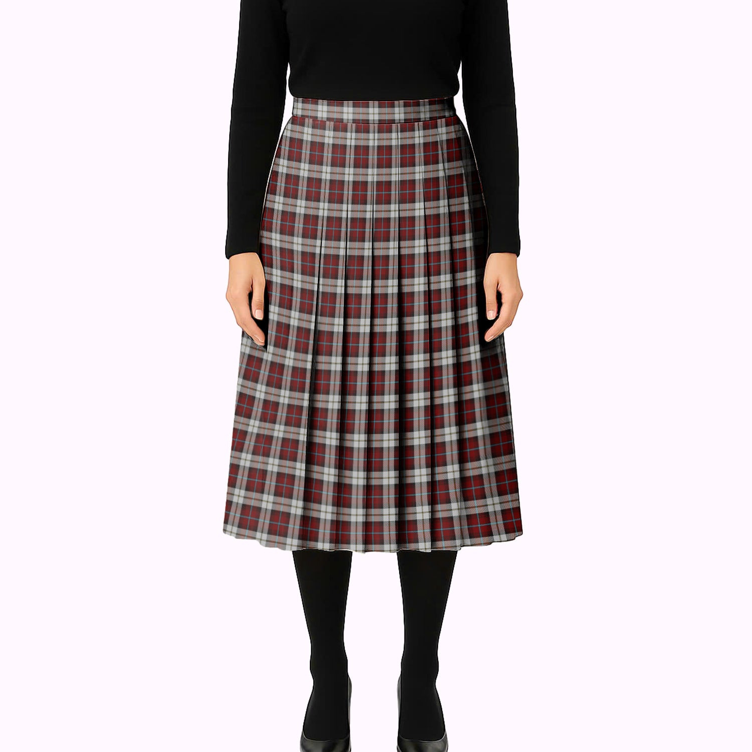 ScotsTee Shop Scottish McCandlish Arisaid Red Tartan Pleated Midi Skirt
