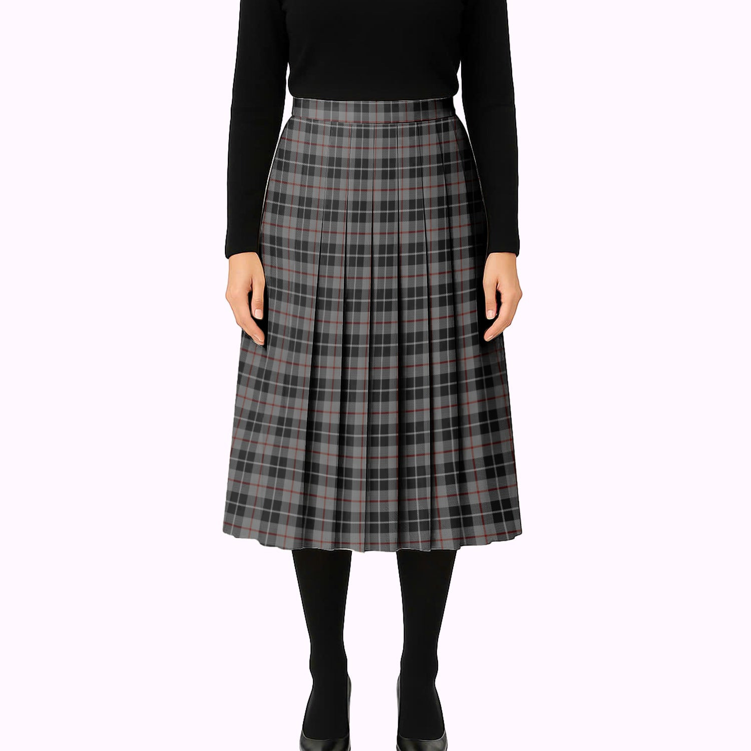 ScotsTee Shop Scottish Thompson Society Grey Tartan Pleated Midi Skirt