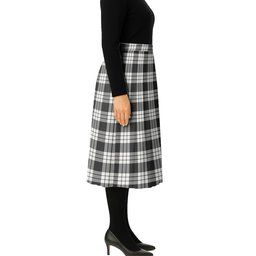 ScotsTee Shop Scottish McFarland Black White Tartan Pleated Midi Skirt