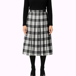 ScotsTee Shop Scottish McFarland Black White Tartan Pleated Midi Skirt