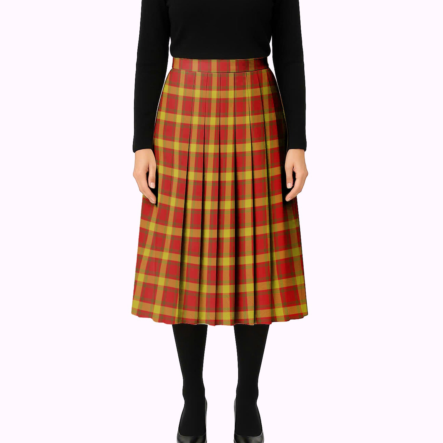 ScotsTee Shop Scottish Maguire Black Tartan Pleated Midi Skirt