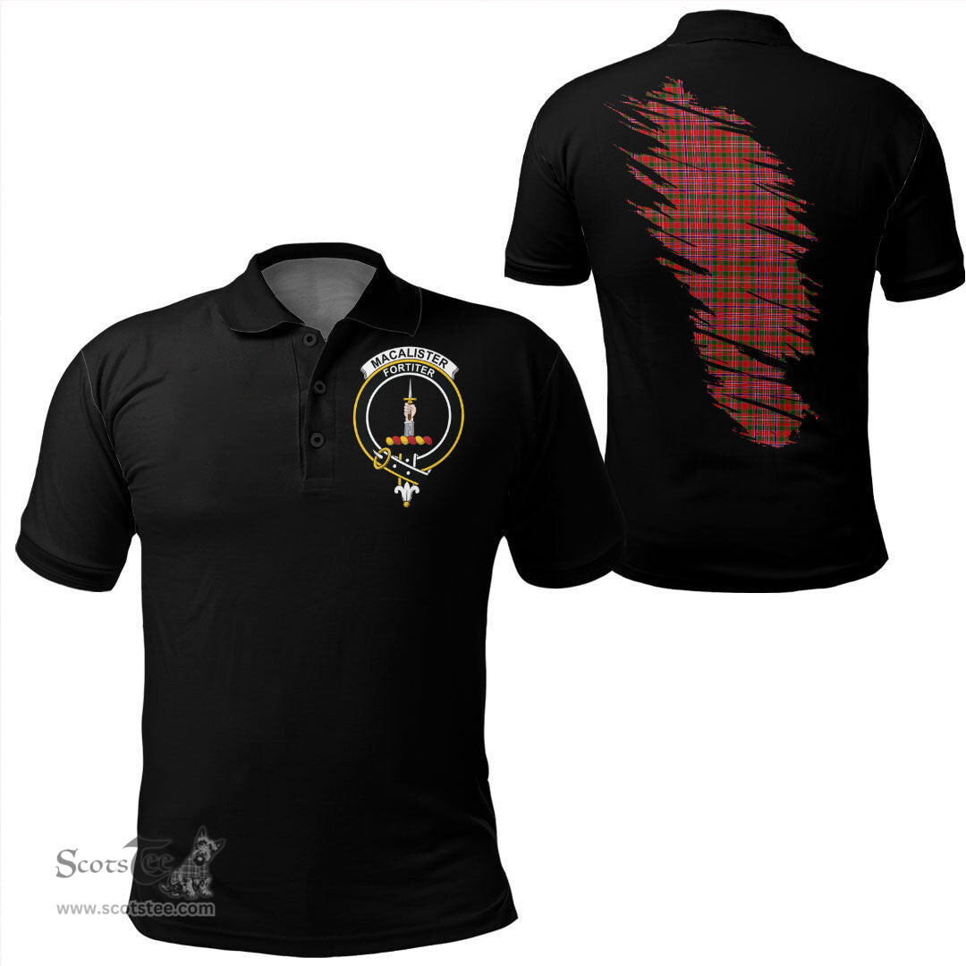 ScotsTee Shop Scottish MacAlister Modern Clan Crest Tartan In Me Scotland In My Bone Soft Cotton Polo Shirts