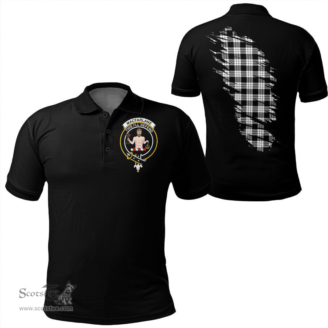 ScotsTee Shop Scottish MacFarlane Black & White Clan Crest Tartan In Me Scotland In My Bone Soft Cotton Polo Shirts