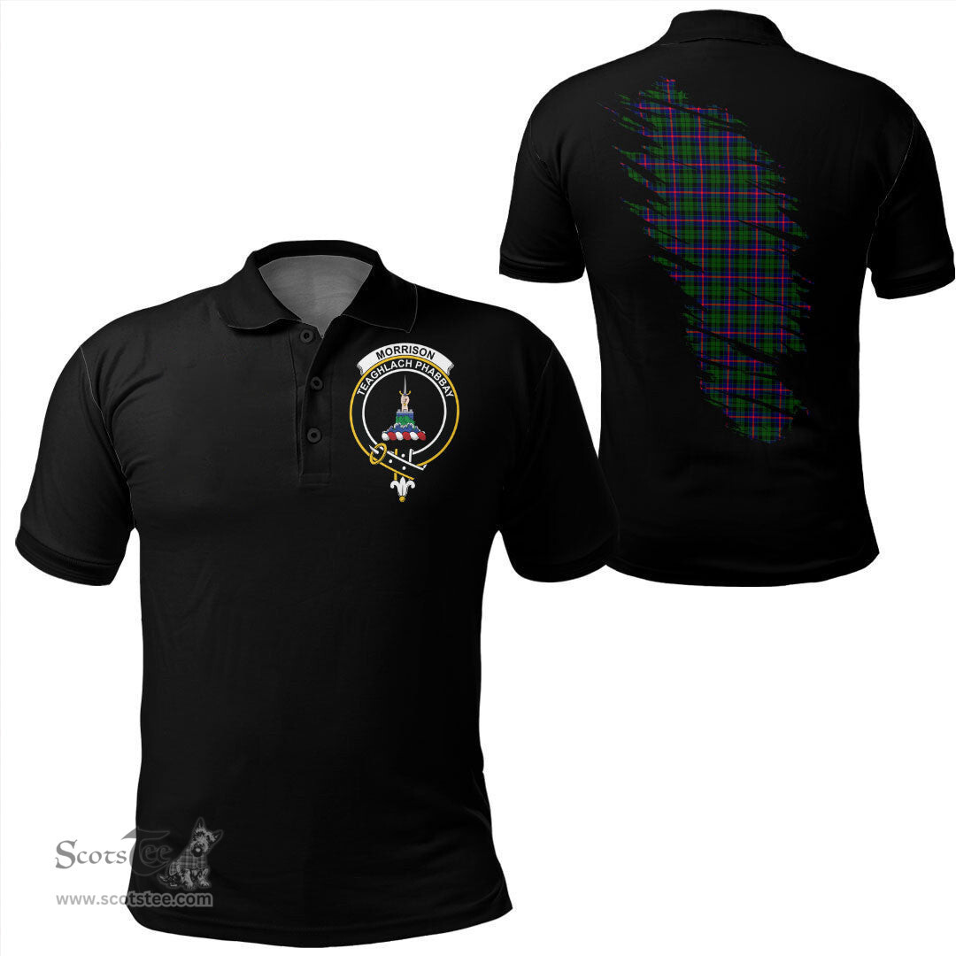ScotsTee Shop Scottish Morrison Modern Clan Crest Tartan In Me Scotland In My Bone Soft Cotton Polo Shirts