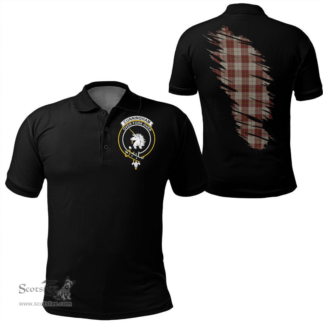 ScotsTee Shop Scottish Cunningham Burgundy Dancers Clan Crest Tartan In Me Scotland In My Bone Soft Cotton Polo Shirts