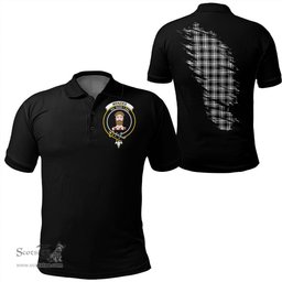 ScotsTee Shop Scottish Menzies Black & White Modern Clan Crest Tartan In Me Scotland In My Bone Soft Cotton Polo Shirts