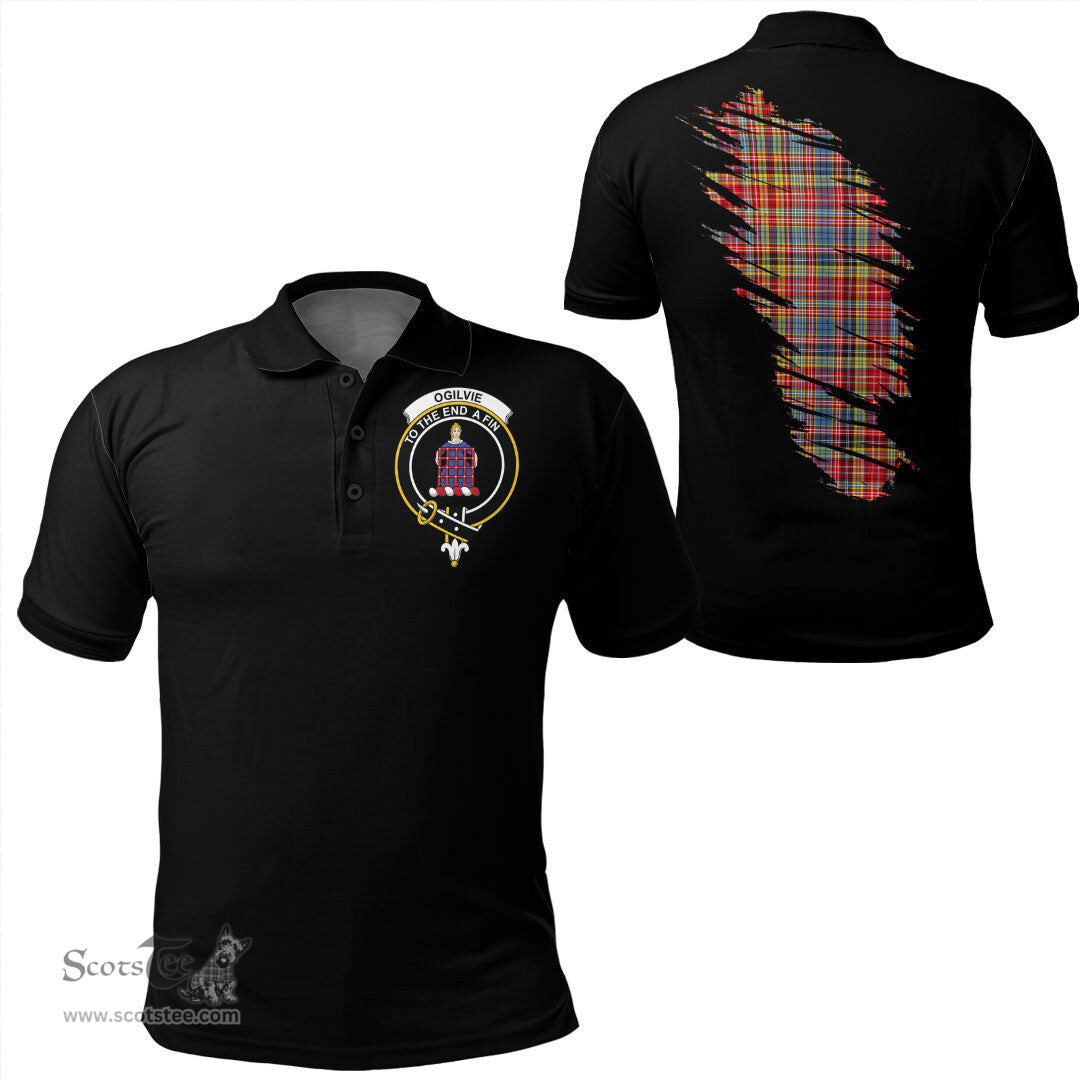 ScotsTee Shop Scottish Ogilvie of Airlie Ancient Clan Crest Tartan In Me Scotland In My Bone Soft Cotton Polo Shirts