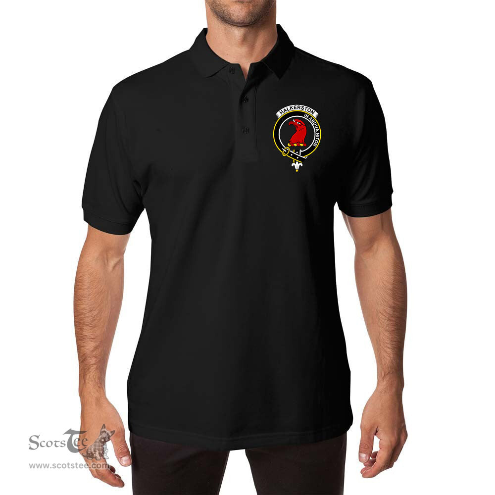 ScotsTee Shop Scottish Halkerston Clan Scottish Clans Crest Soft Cotton Polo Shirt