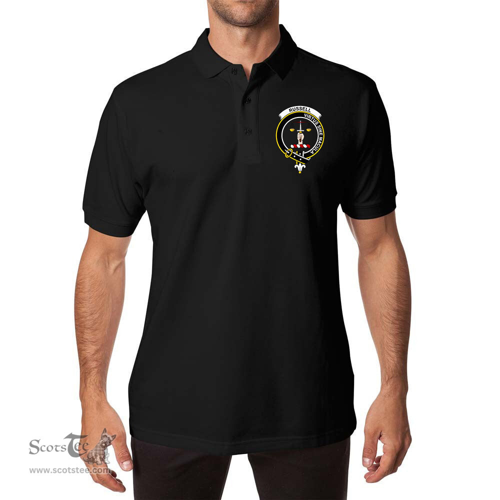 ScotsTee Shop Scottish Russell Clan Scottish Clans Crest Soft Cotton Polo Shirt