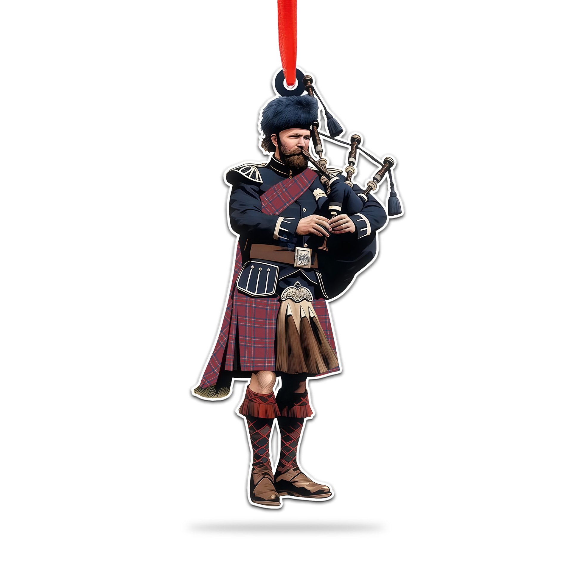 Scottish Burnett Hunting Modern Tartan Bagpipe Ornament Christmas Tree Decoration