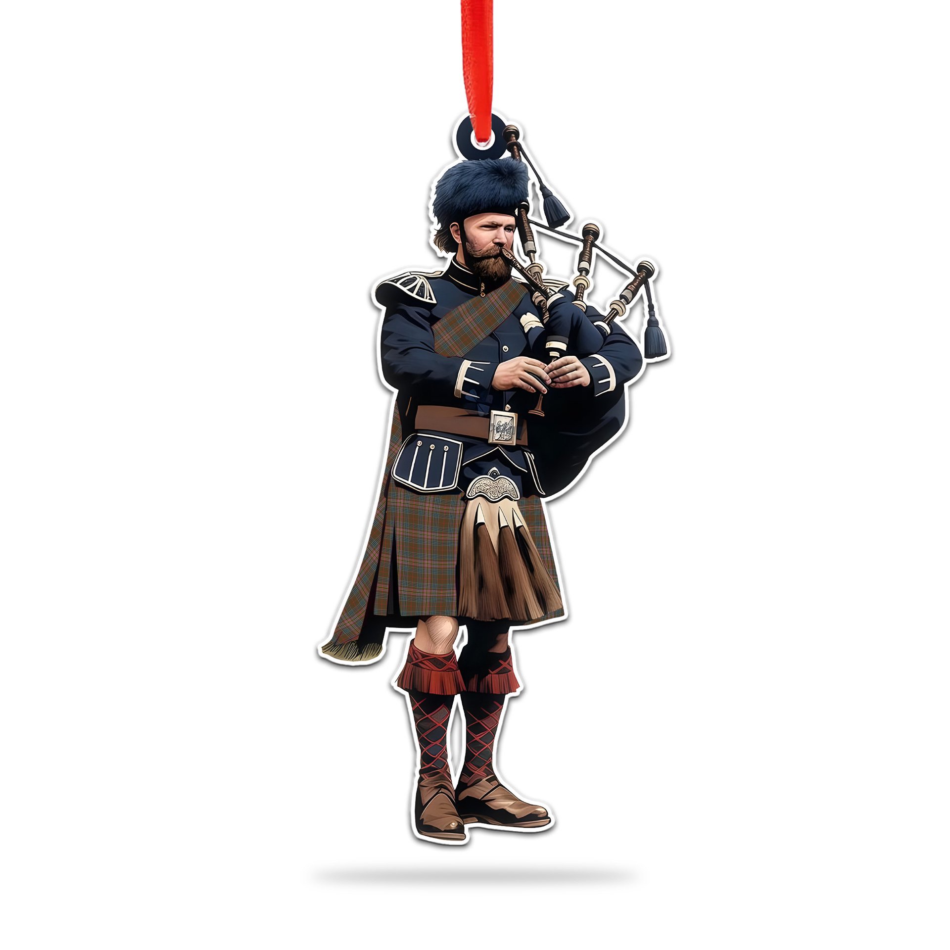 Scottish Kennedy Weathered Tartan Bagpipe Ornament Christmas Tree Decoration