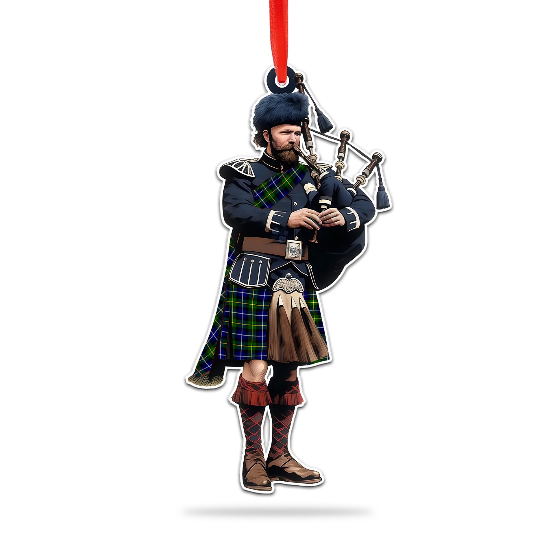 Scottish MacNeill of Barra Modern Tartan Bagpipe Ornament Christmas Tree Decoration