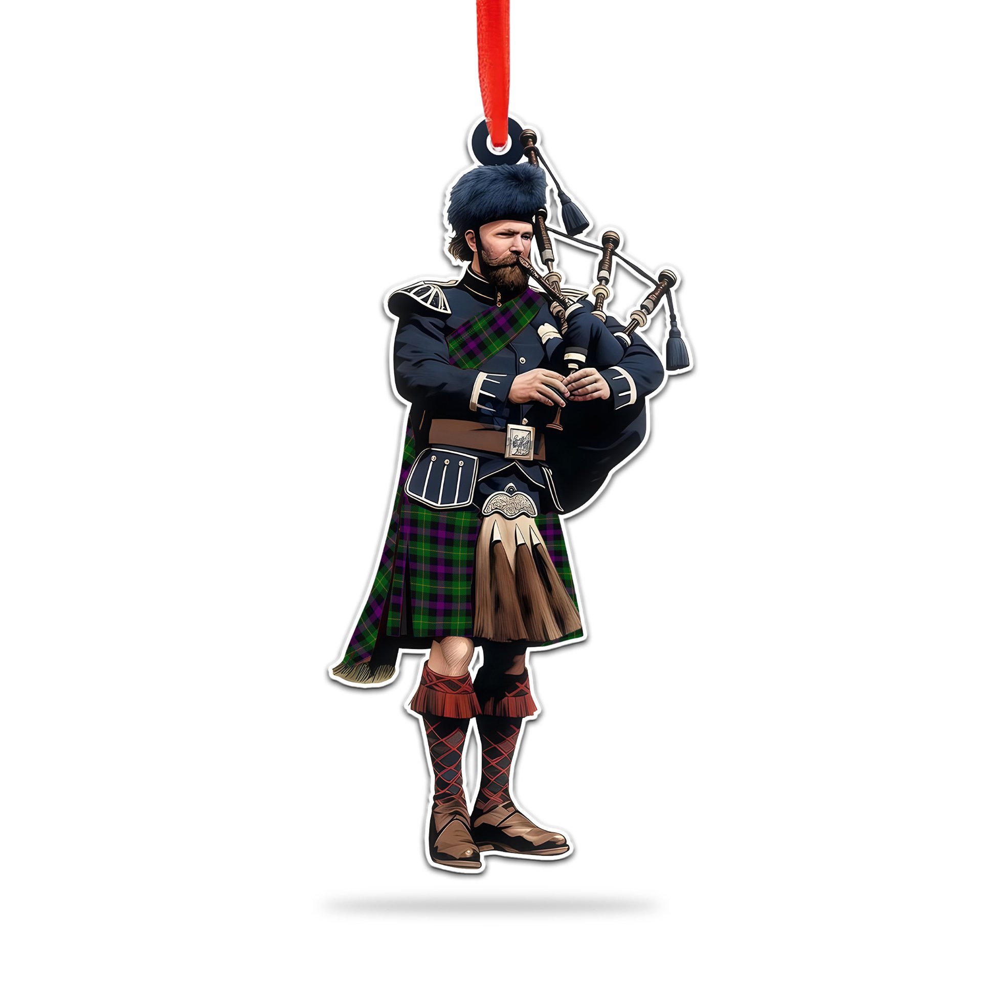 Scottish Martin Hunting Tartan Bagpipe Ornament Christmas Tree Decoration