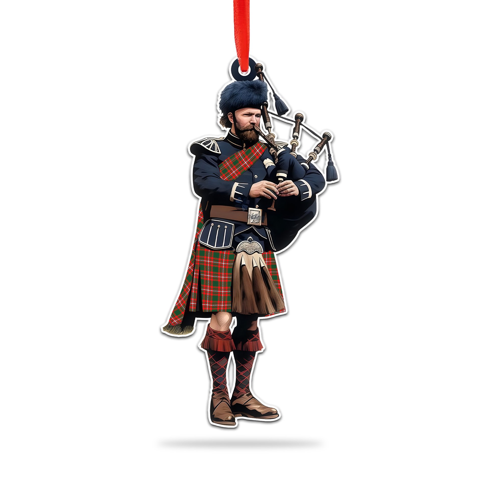 Scottish Princess Margaret Tartan Bagpipe Ornament Christmas Tree Decoration